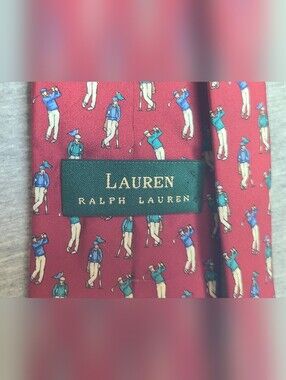 Lauren Ralph Lauren  100% Silk Tie Golf Tie Golfer Swing Made in USA 3.5 Inches